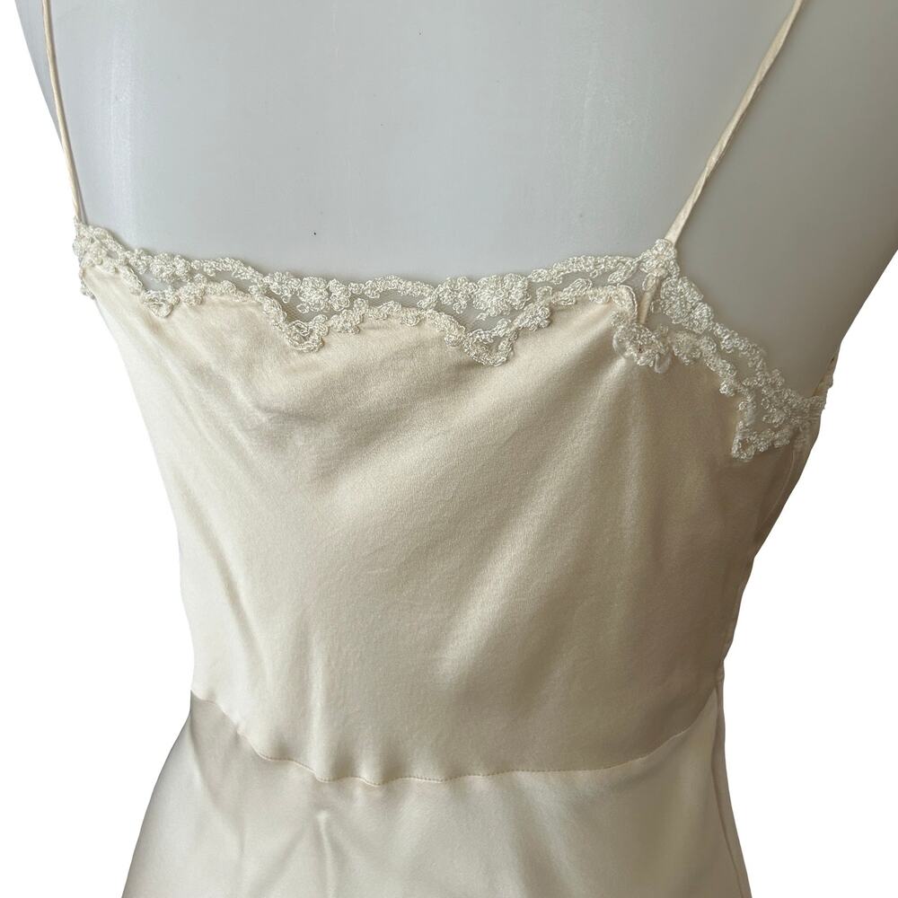 Vintage 90s Silk Lace Trim Negligee Chemise Ivory Cream Small - Picture 3 of 10